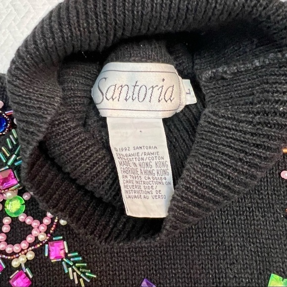 RARE! Vintage 80's Black Cotton Blend Beaded Jewelled Sweater Size L - Picture 7 of 9